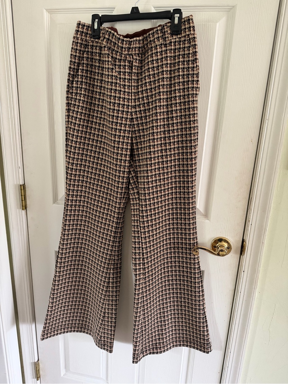 Anthropologie Houndstooth Boot-Cut Pants - Brown/Black/Cream